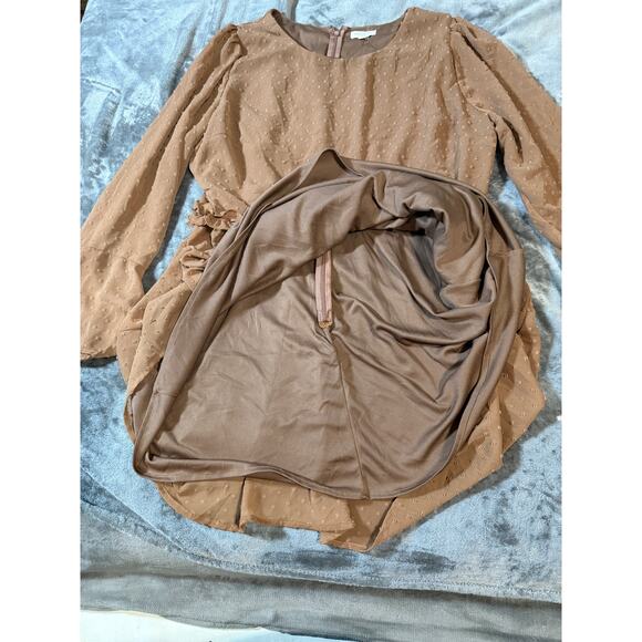 NWOT Chic Soul Size 1X Brown Bell Sleeve Round Neck Blouse Tunic Dress Swiss Dot - Picture 5 of 7